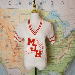 Vintage Cheerleader Sweater White With Red Strips Says Holly Size 36
